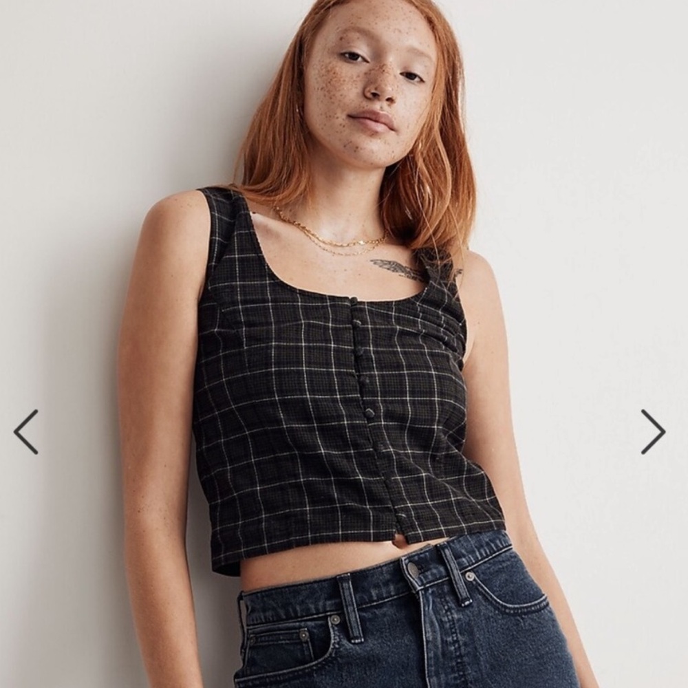 MADEWELL NWOT Corduroy Sleeveless Crop Top in Navy Plaid - Size XS